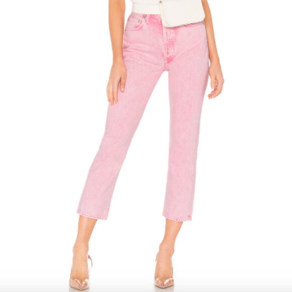 Agolde Jeans Womens 23 Pink Riley High Rise Straight Crop Denim Button Fly Girly - Picture 1 of 16